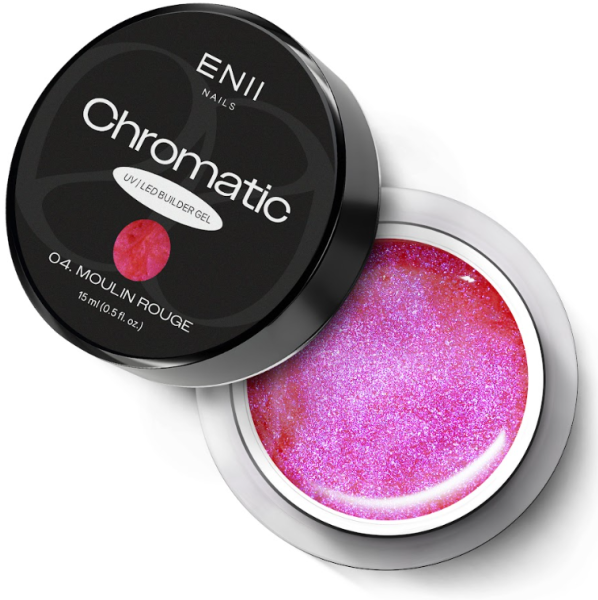 ENII Chromatic Builder UV LED gel 04 Moulin Rouge - Glittrový stavební gel, 15ml