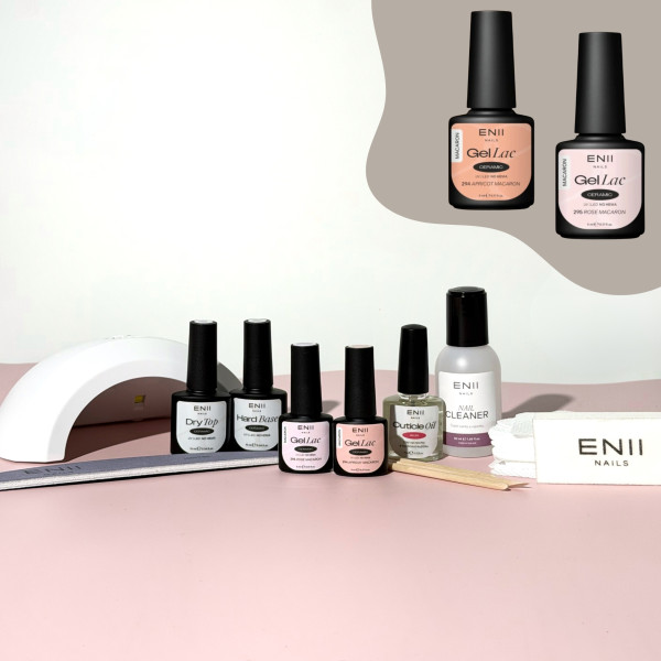 ENII Gel Lak Sada Mini pro začátečníky - Růžová a Oranžová pastelové barvy (s lampou 24W)