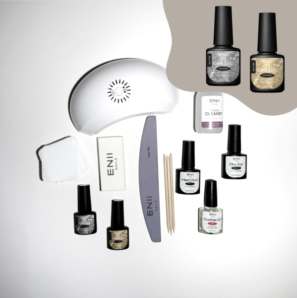 ENII Gel Lak Startovací Sada s lampou 24W - Silver & Gold Glitter