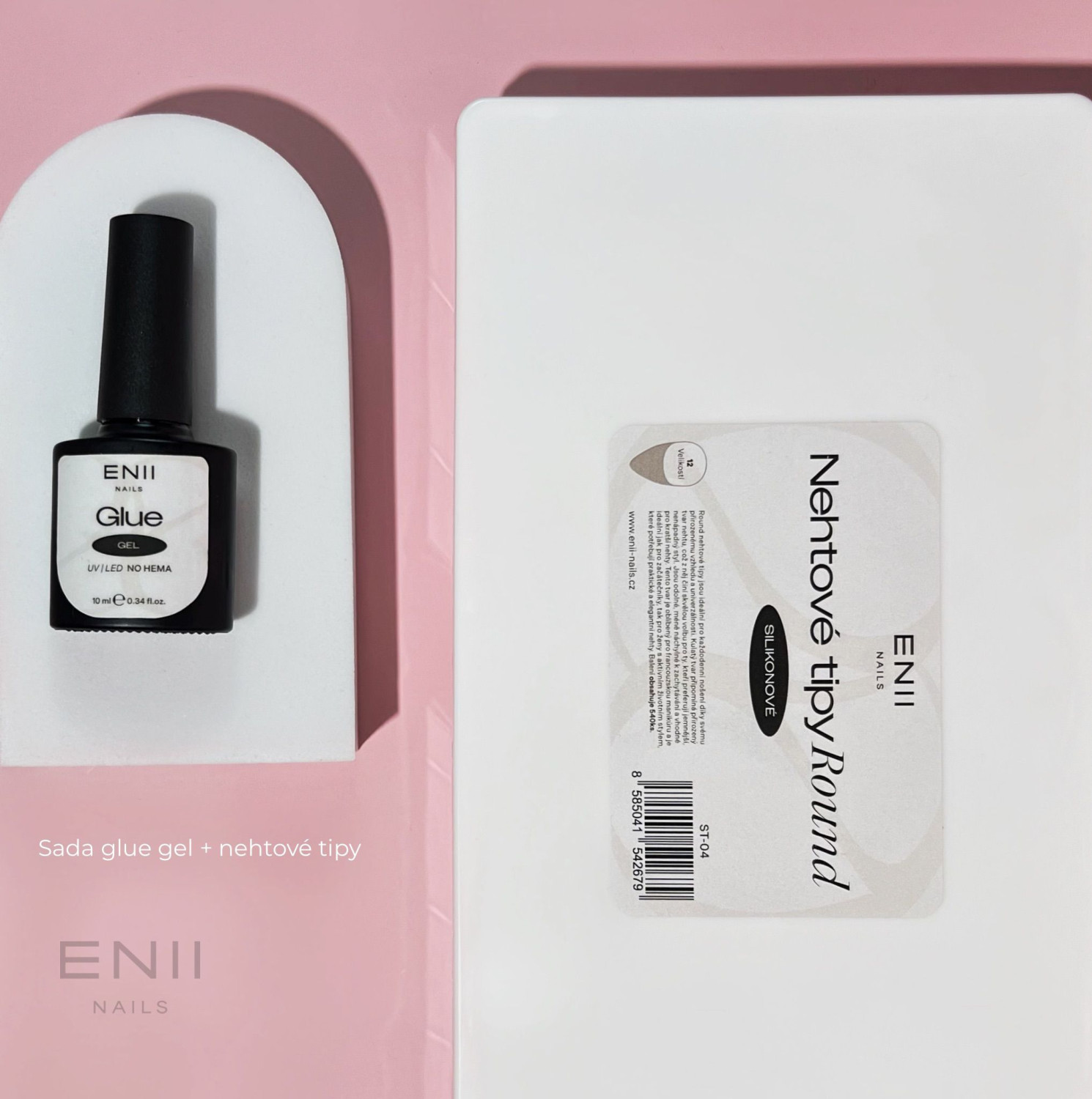 ENII Glue Gel & Silicone Nail Tips Set - Round