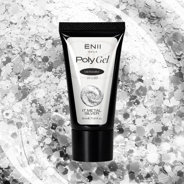 Glitter Polygel Ceramic 17 Metal Silver - polygel v tubě, 30 ml