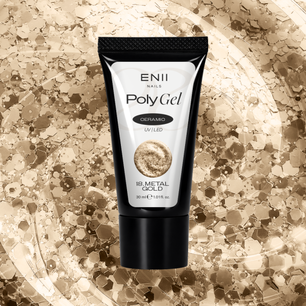 Glitter Polygel Ceramic 18 Metal Gold - polygel v tubě, 30 ml
