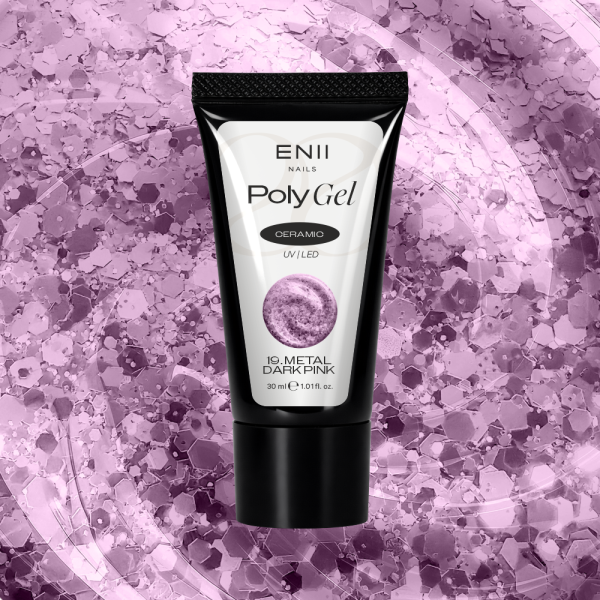 Glitter Polygel Ceramic 19 Metal Dark Pink- polygel v tubě, 30 ml