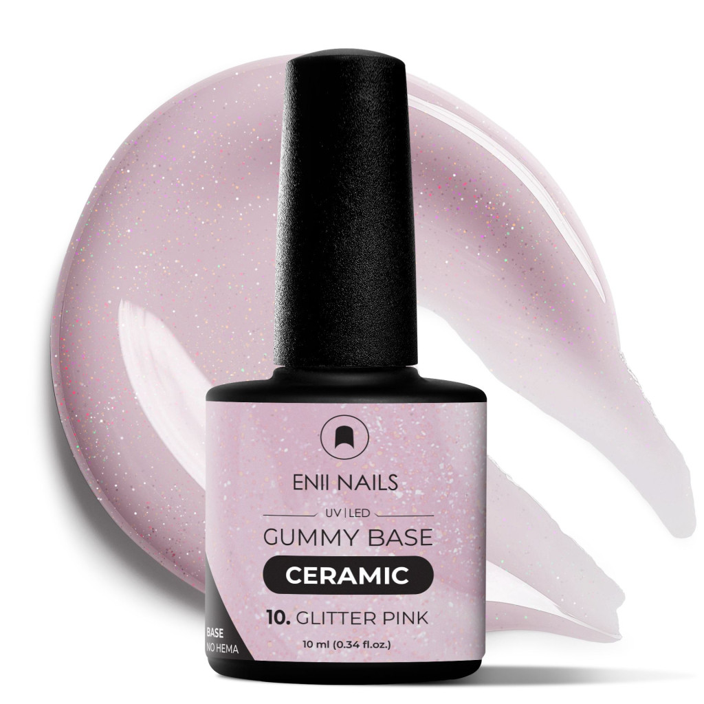 Gummy Base Ceramic 10 Glitter Pink - gumová báze na nehty, 10 ml