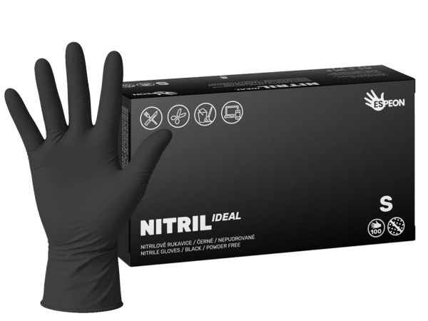 NITRIL IDEAL3 - nitrilové rukavice, černé, nepudrované, 100 ks (S)