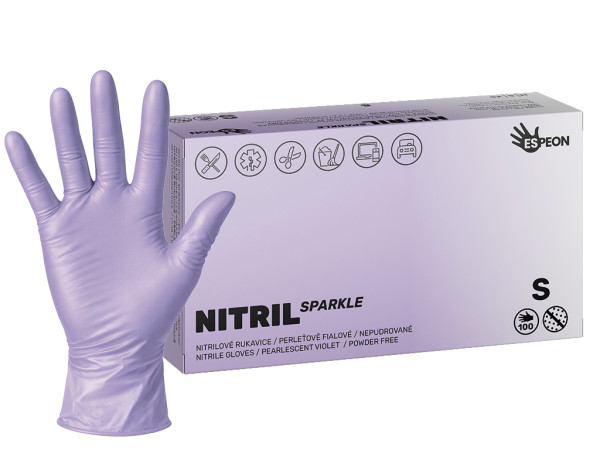NITRIL SPARKLE - nitrilové rukavice, perleťově fialové, nepudrované, 100 ks (S)
